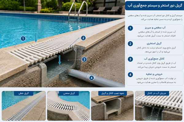 گریل دور استخر برای جمع آوری آب